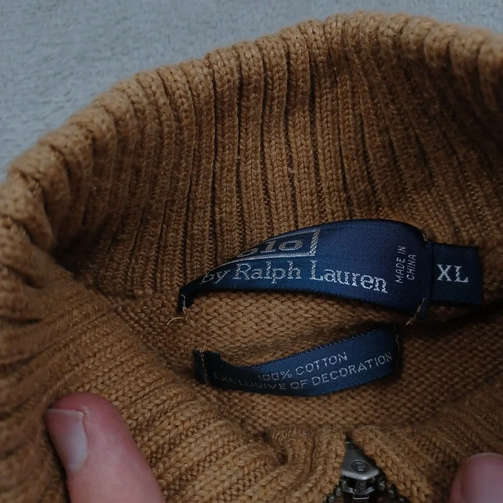 Polo Ralph Lauren Sweater Mens XL Brown Knit Pullover 1/4 Zip Preppy